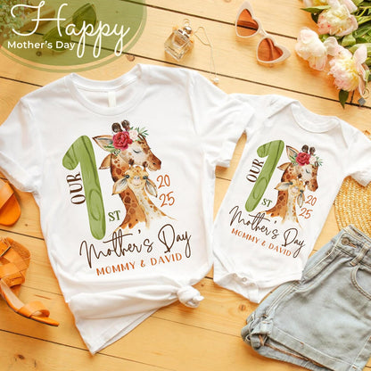 Personalized Our First Mother’s Day Matching Set – Custom Baby Bodysuit & Shirt – Gift for New Mom, Baby Shower, Mother's Day