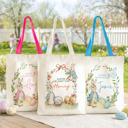 Easter Tote Bag Personalized, Easter Basket Alternative with Name, Delivery For Custom Name Bunny Bag, Kids Egg Hunt Tote, Spring Gift Bag for School Party, Reusable Tote