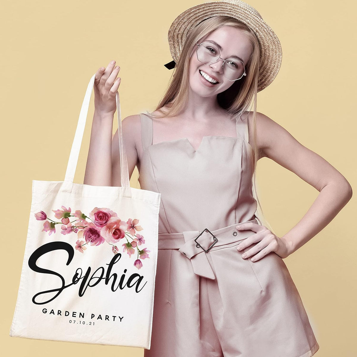 Personalized Wedding Tote Bags Gift for Bride Bridesmaid Women w/Name Text Date - Customized Floral Beach/Travel Canvas Bag - Custom Bridal Shower Bachelorette Party Accessories - Christmas c1 (Single)