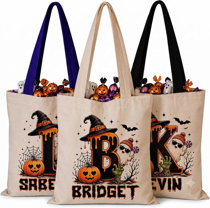 Personalized Halloween Tote Bag with Name, Custom Trick or Treat Gift