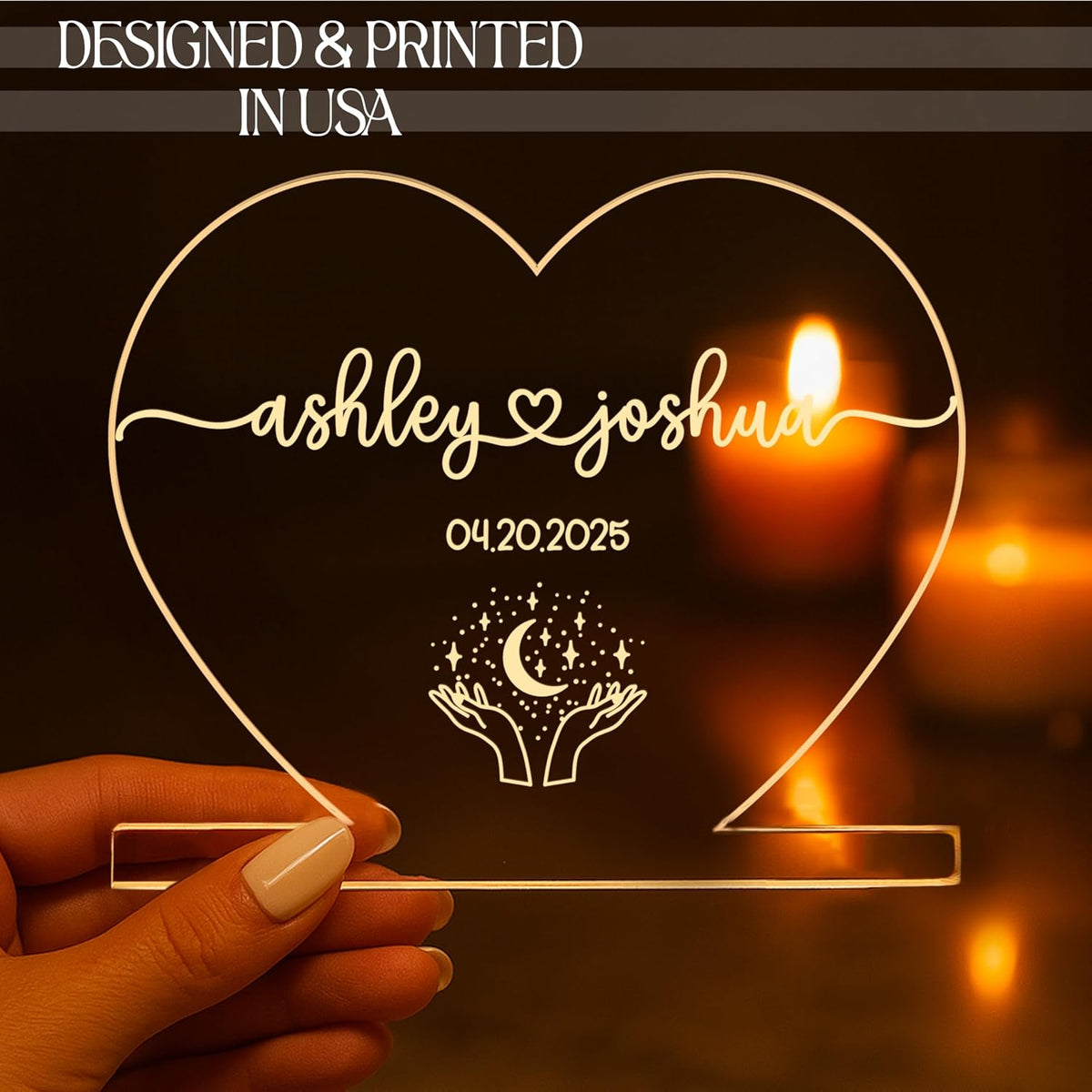 Personalized Heart Night Light with Names, Custom LED Romantic Couple Gift