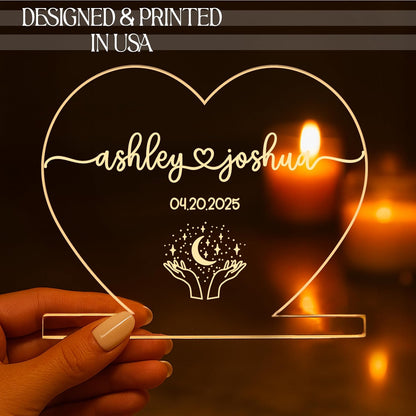Personalized Heart Night Light with Names, Custom LED Romantic Couple Gift