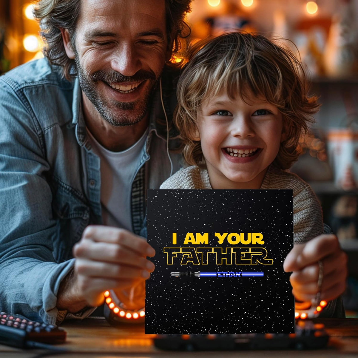 Personalized I Am Their Father Lightsaber Sign with Names, Custom Dad Gift