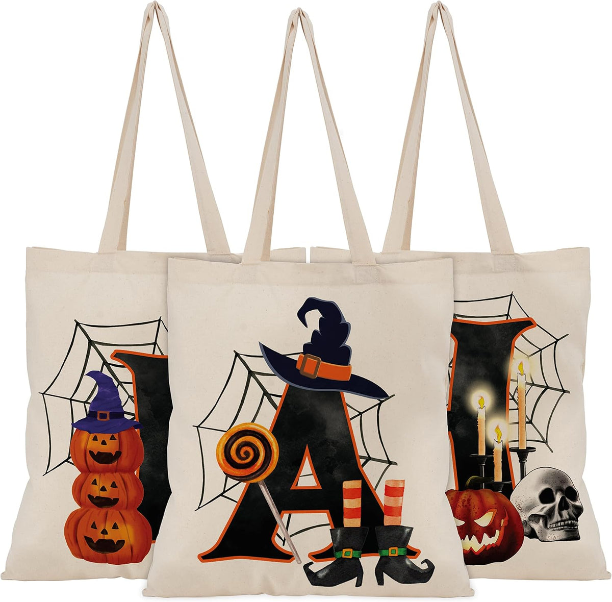People People Halloween Initial Tote Bags Gifts for Boys Girls - Trick or Treat Letters Pumpkin Goodie Bag