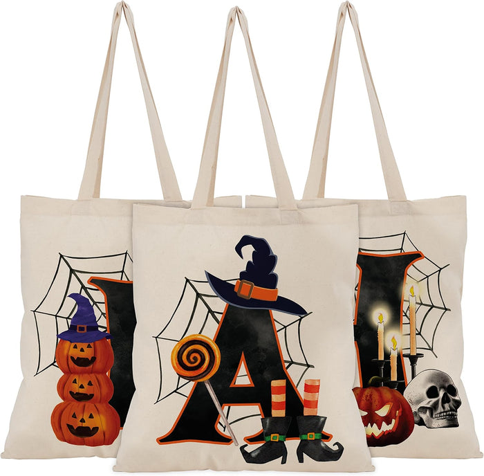 Halloween Initial Tote Bags Gifts for Boys Girls - Trick or Treat Letters Pumpkin Goodie Bag