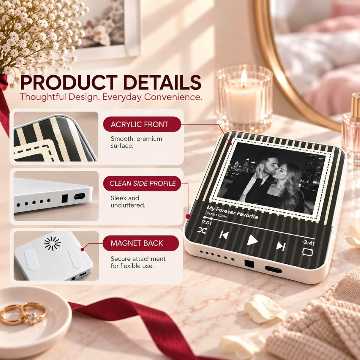 Custom Baby Heartbeat Music Fridge Magnet with Ultrasound Photo and Name