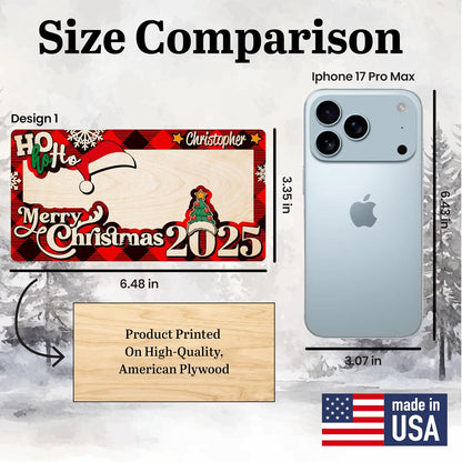 Personalized Christmas Money Holder Card 2025 - Custom Wooden Merry Christmas Bill Frame Gift with Santa Hat Tree & Name - Holiday Cash Holder for Kids, Teens, Family, Friends, Adults