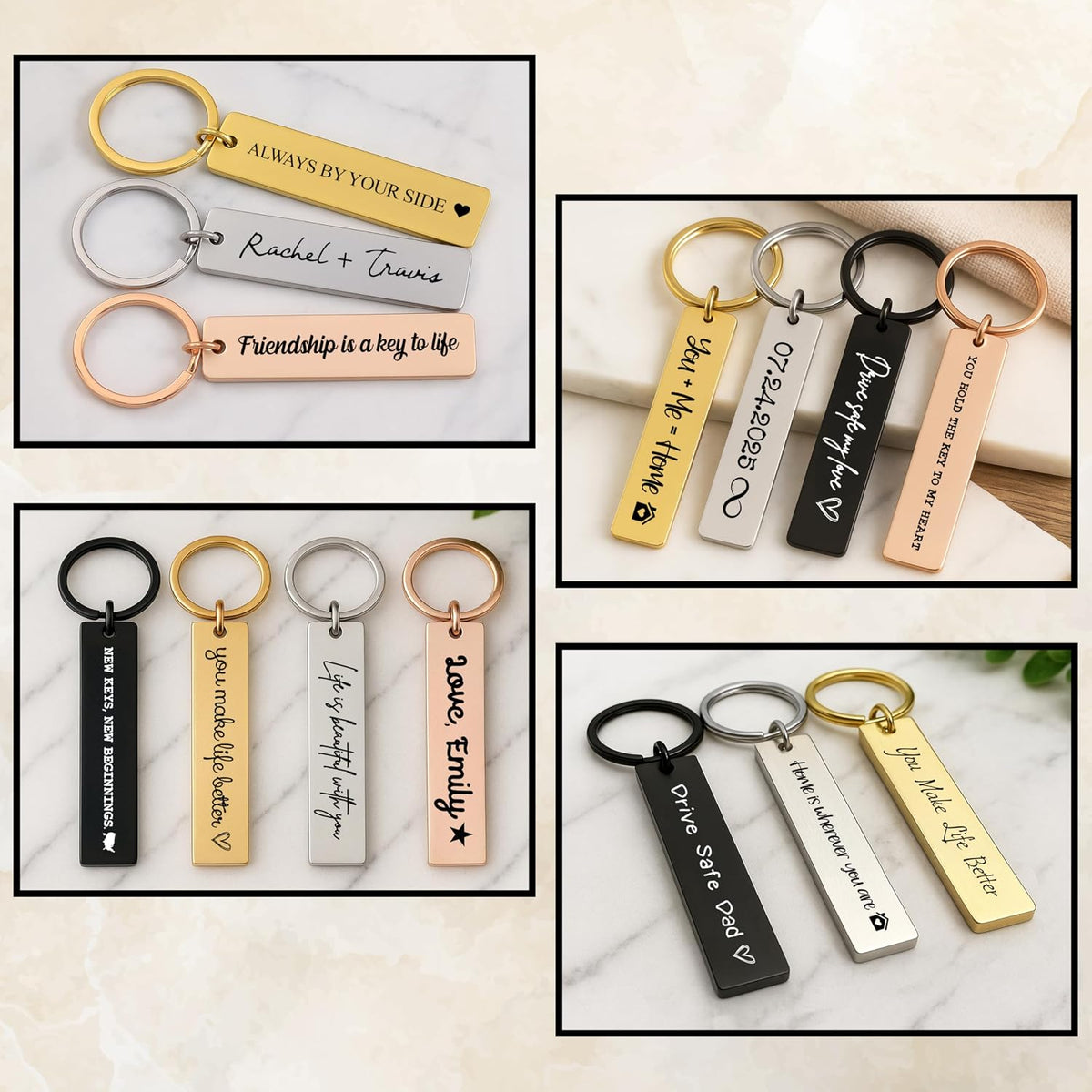 Personalized Printed Stainless Steel Keychain Gift for Him Her – Custom Name Text Quote with Icon – Drive Safe I Love You Message – Unique Christmas Graduation Birthday Keepsake