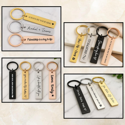 Personalized Printed Stainless Steel Keychain Gift for Him Her – Custom Name Text Quote with Icon – Drive Safe I Love You Message – Unique Christmas Graduation Birthday Keepsake