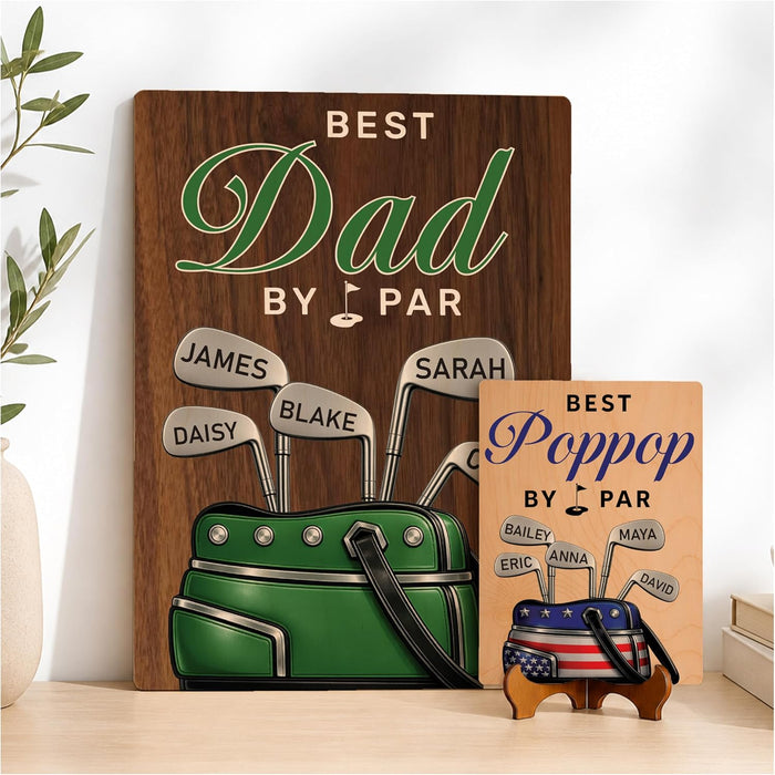 Personalized Golf Presents For Dad, Best Dad By Par Wooden Sign With Kids Names, Father’s Day Gift From Daughter Son Kids, Grandpa Papa PopPop, Golf Gifts For Men
