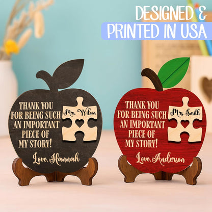 Personalized Teacher Apple Puzzle Sign with Name, Custom Thank You Gift