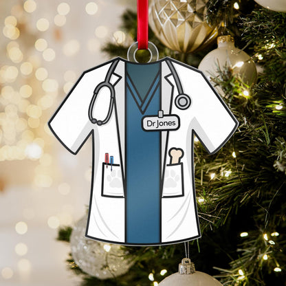 Personalized Uniform Christmas Ornaments for Nurse Doctor Vet Police Firefighter – Custom Acrylic Name Tag Occupation-Themed Xmas Tree Decorations for Family