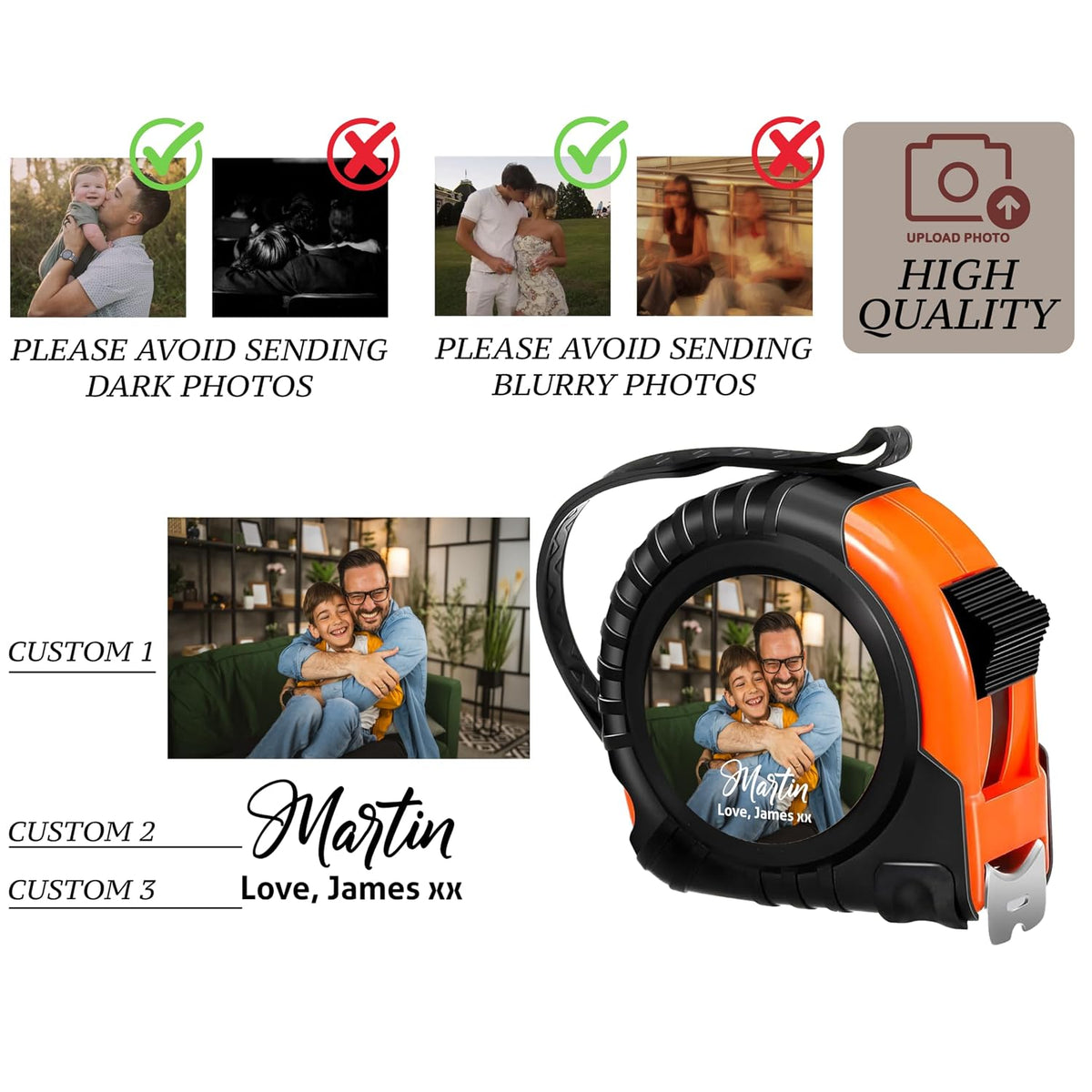 Personalized Photo Tape Measure for Dad, Father's Day Present from Daughter Son Wife Kids