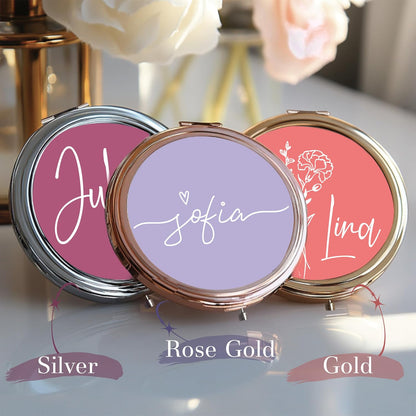 Personalized Compact Mirror Gift for Women – Custom Purse Mirror with Name or Short Text – Bridesmaid Gift, Wedding Favor, Bridal Shower Present or Birthday Keepsake for Mom, Friend or Bride