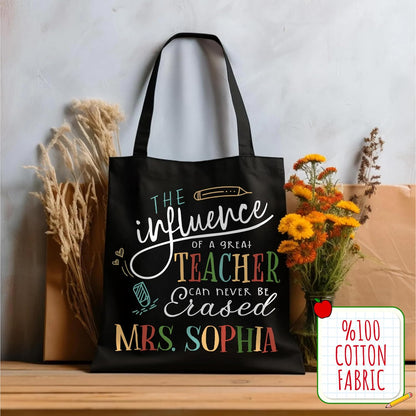 Personalized Teacher Tote Bag with Name – Custom Monogrammed Canvas Shoulder Bag – 6 Aesthetic Designs – Teacher Appreciation, Birthday, Christmas Gift for Women, School or Everyday Use