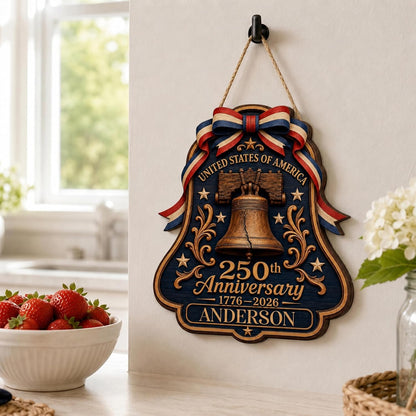 Personalized Eagle Patriotic Door Sign for Front Door, Custom Family Name America 250th Anniversary Wooden Door Hanger, USA 1776-2026 Independence Day 4th of July Wall Decor