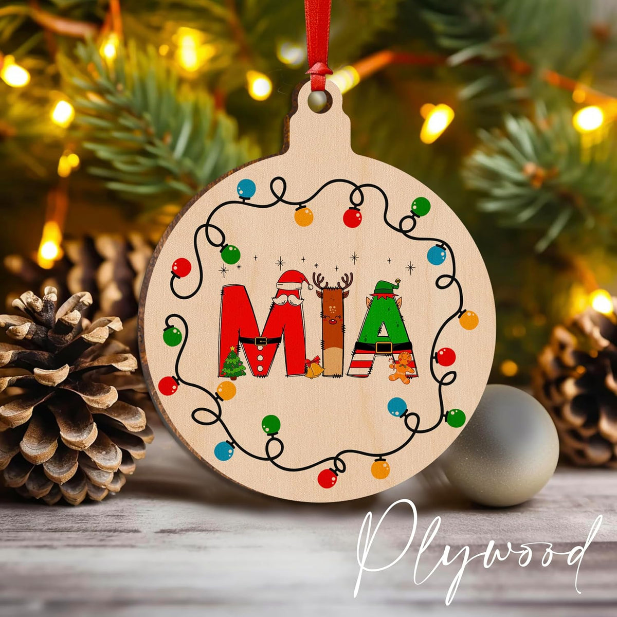 Personalized Christmas Ornament with Name, Custom Wooden Tag