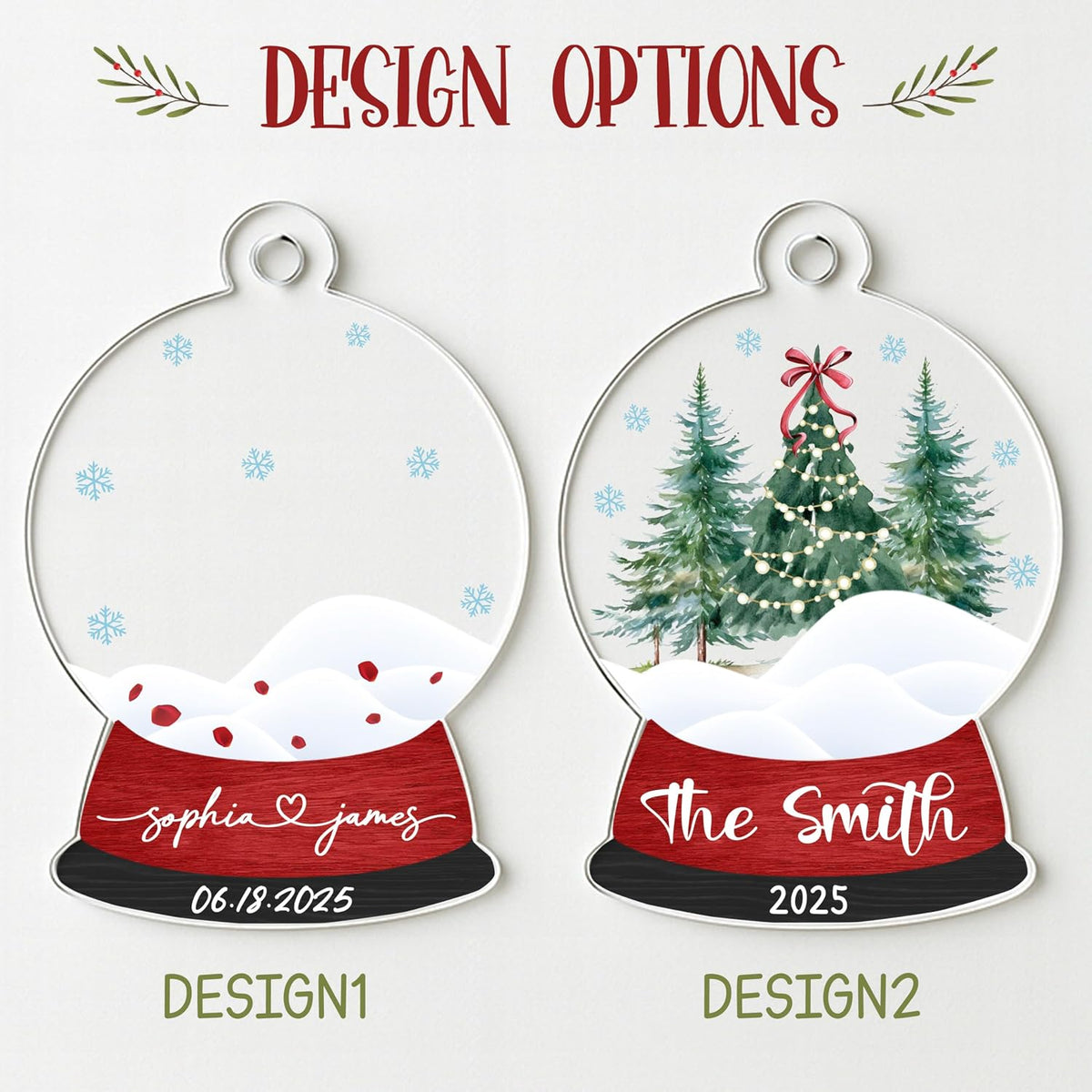 Personalized Christmas Photo Ornament, Custom Acrylic Snow Globe Keepsake with Name, Year & Picture, Holiday Tree Decoration Gift for Couples, Family, Wedding, Engagement, Pet Memorial