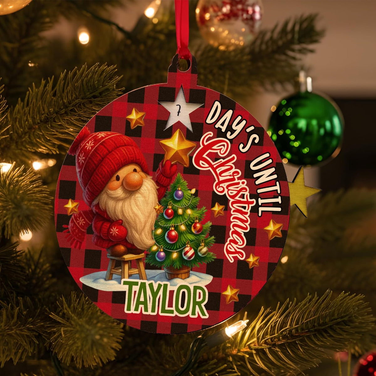 Personalized Christmas Countdown Ornament for Kids - Custom Name Holiday Tree Hanging Gift Decoration - 8 Design Options - Cute Reindeer, Elf, Santa, Penguin & Truck Themes for Boys & Girls