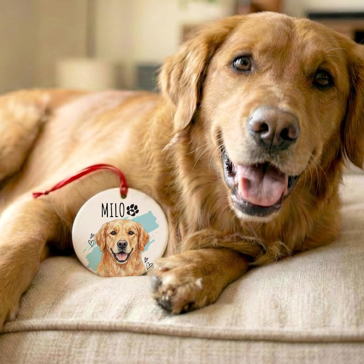 Personalized Pet Memorial Ornament, Custom Dog or Cat Watercolor Portrait with Name, in Loving Memory Option with Years, Round Ceramic Christmas Tree Ornament Gift for Pet Lovers, Keepsake