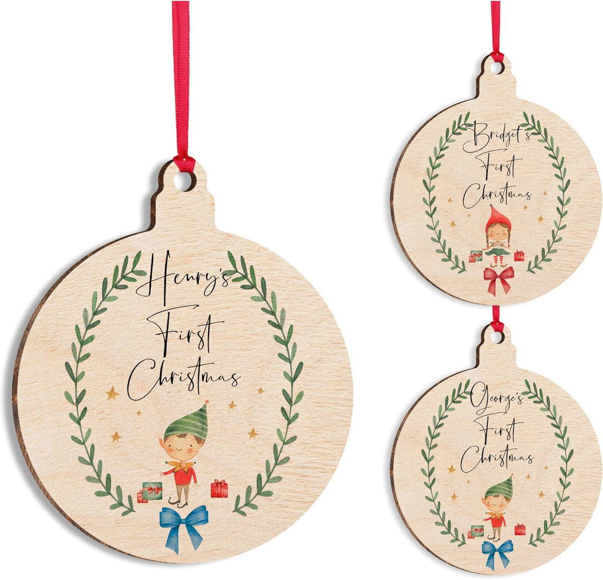 Custom Babys First Christmas Ornament for Holiday Tree Decoration, Personalized Xmas New Baby Stocking & Gift Tag for Boy and Girl