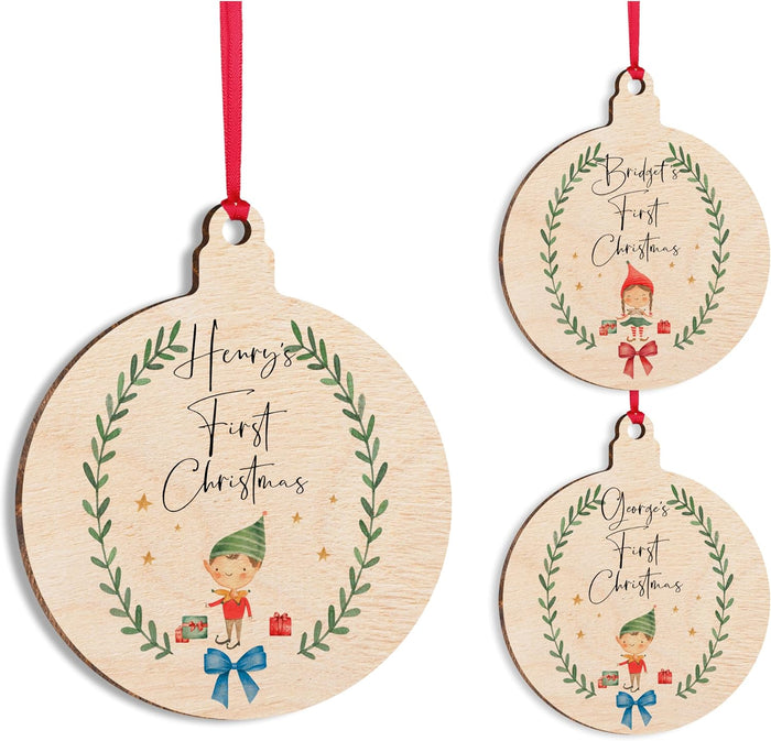 Custom Baby's First Christmas Ornament for Holiday Tree Decoration, Personalized Xmas New Baby Stocking & Gift Tag for Boy and Girl