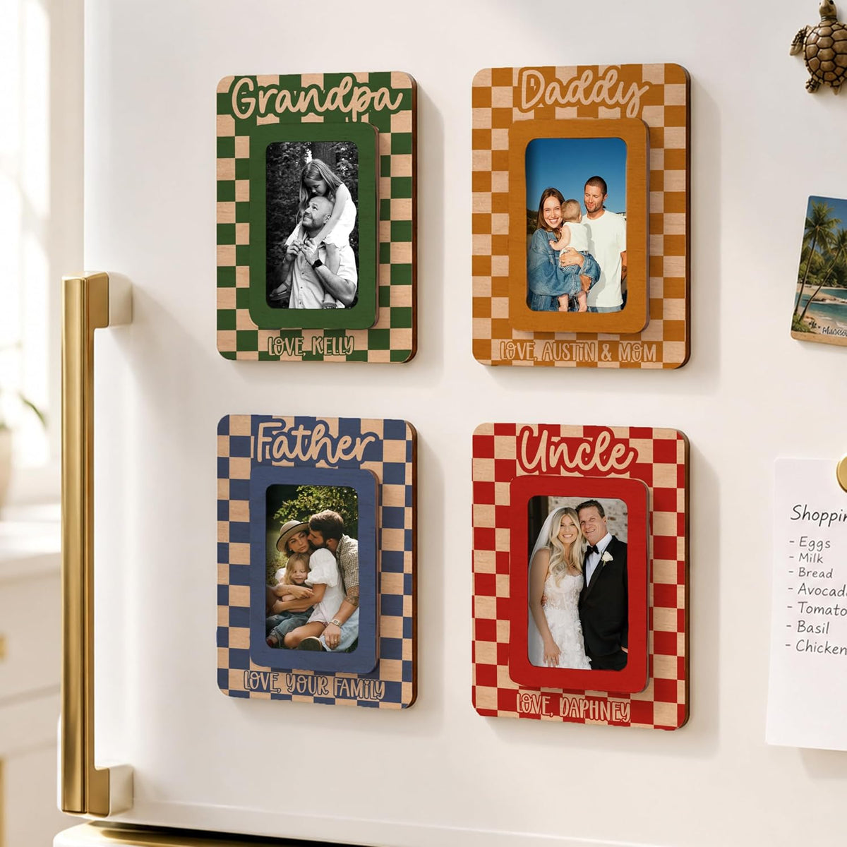 Father's Day Car Visor Photo Frame Personalized, Custom Dad Picture Holder Clip, Buffalo Plaid 2x3 Mini Frame for Truck Accessories, Magnet Back Option for Fridge, Gift from Kids for Grandpa