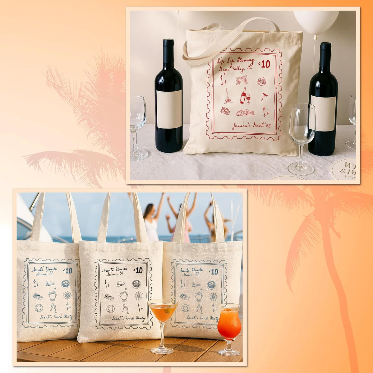 Personalized Beach Tote Bag, Custom Canvas Bachelorette Bridal Party Gift