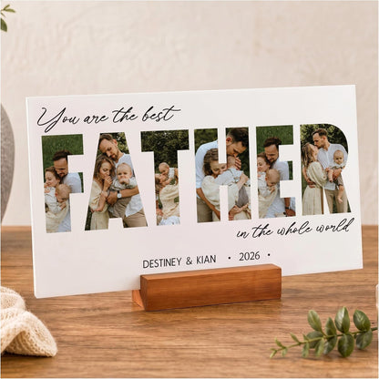 Personalized Father’s Day Present for Dad, Custom Photo Acrylic Plaque with LED Night Light Dad Picture Frame Gift