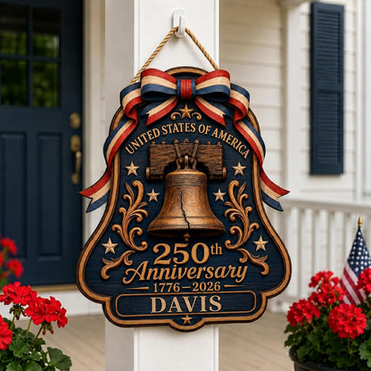 Personalized Eagle Patriotic Door Sign for Front Door, Custom Family Name America 250th Anniversary Wooden Door Hanger, USA 1776-2026 Independence Day 4th of July Wall Decor