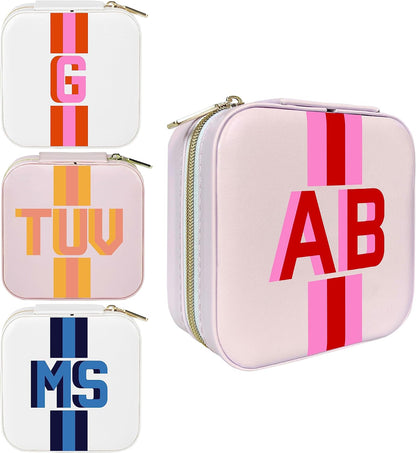 Personalized Shadow Initial Travel Jewelry Organizer, Monogram Custom Leather Case for Bridesmaid, Mother's Day, Birhday, Christmas Gift Box, Holder for Women Girls Bachelor Party
