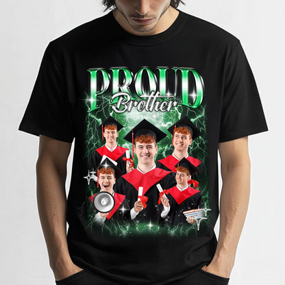 Personalized Proud Sister Graduation Photo T-Shirt - Custom Graduate Picture Collage Shirt for Women - Customizable Family Support Tee for High School or College Graduation Gift Celebration