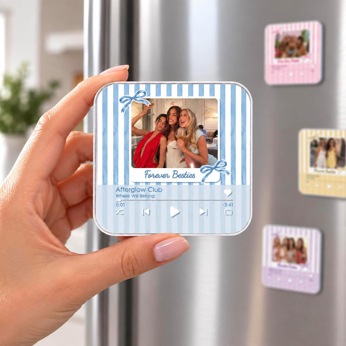 Custom Baby Heartbeat Music Fridge Magnet with Ultrasound Photo and Name