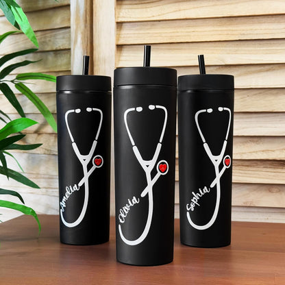 Personalized Skinny 16oz Tumbler for Nurses – Custom Gift for RN, LPN, ER or ICU Nurse – Graduation Present Idea, Thank You Present for Her – Nurse Week or Birthday Gift for Women