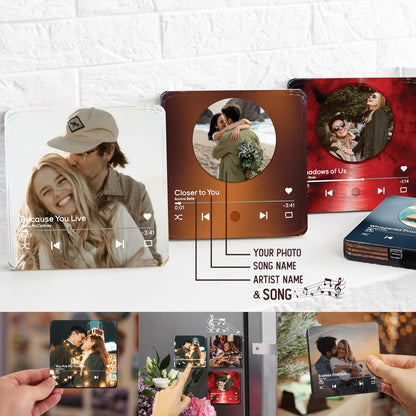 Custom Music Player Magnet for Fridge - Acrylic Music Plaque with Personalized Photo and Song - Unique Gift for Birthdays, Christmas or Valentine’s Day - USB Rechargeable