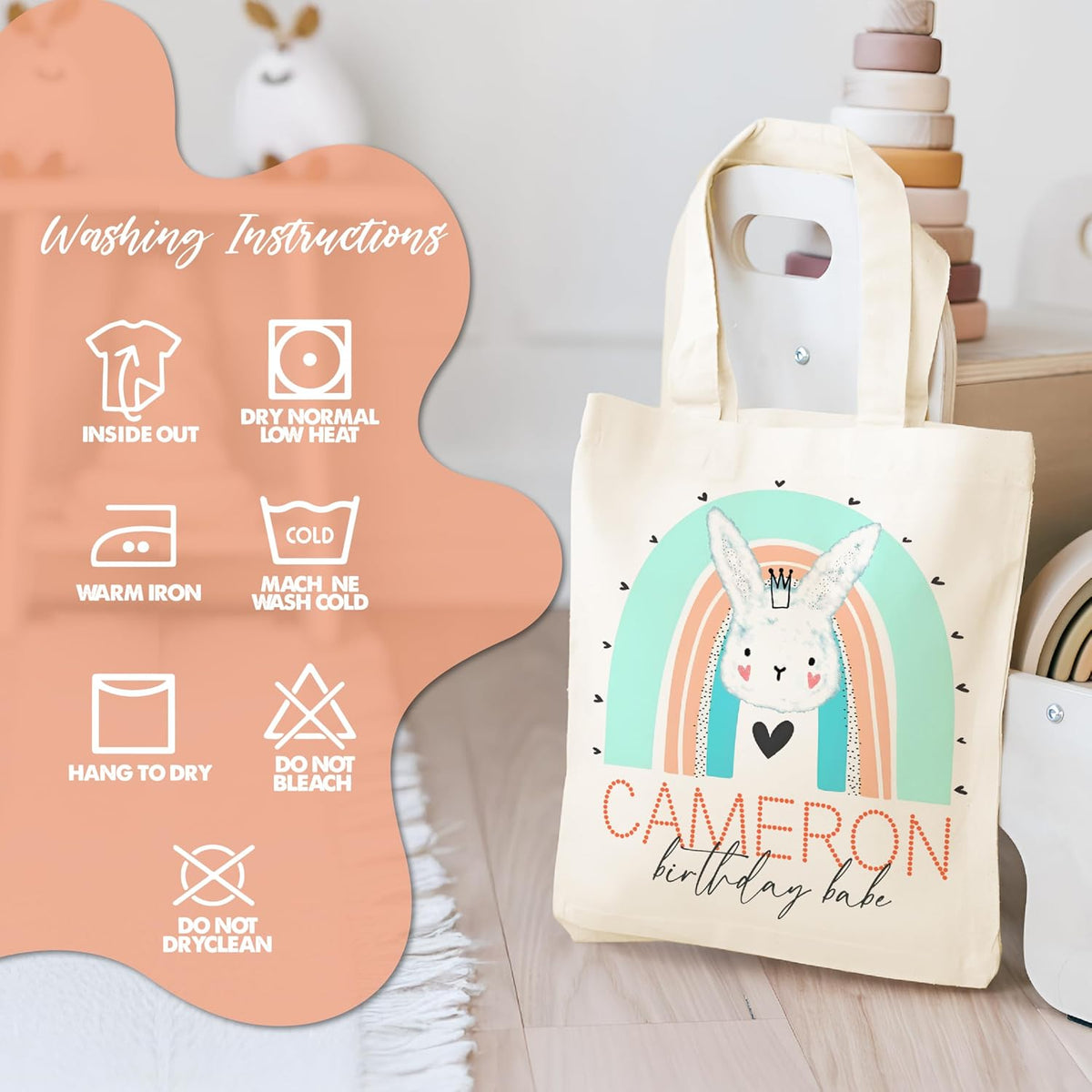Personalized Easter Tote Bag with Name, Custom Canvas Bunny Egg Hunt Gift