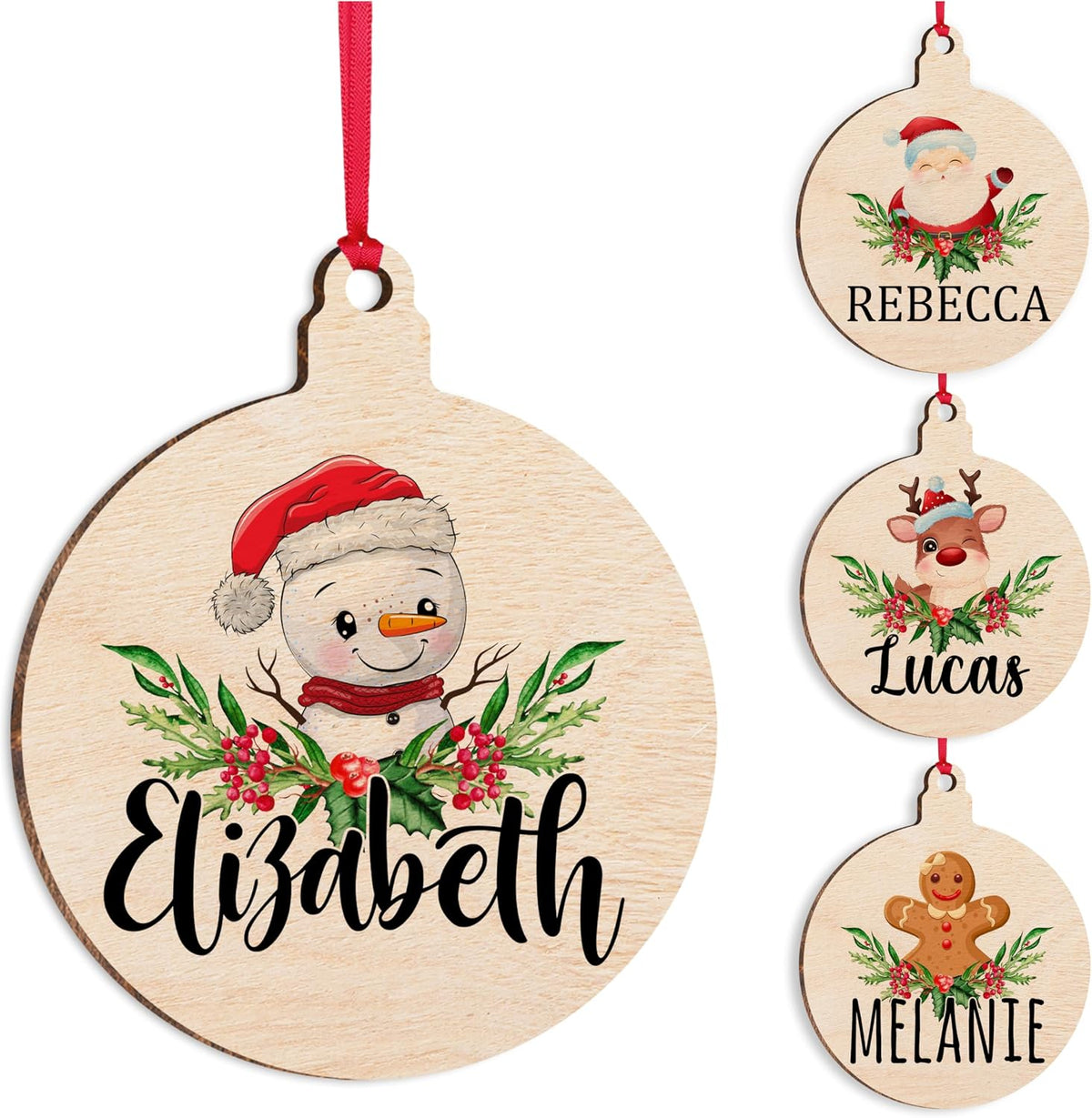 Custom Wooden Christmas Ornament, Personalized Xmas Tree Holiday Decor for Kids, Customized Stocking Tag with Name