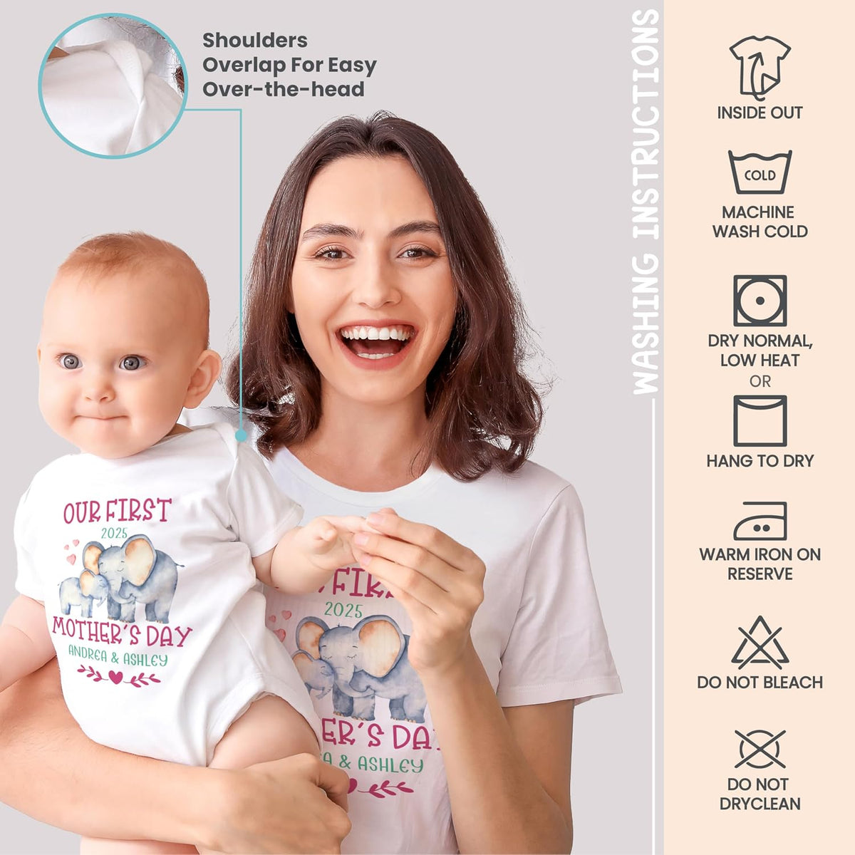 Personalized Mother's Day Matching Tee Gift for Mom and Baby - Custom Outfit Tshirt and Bodysuit for Mommy, Toddler - Customize Mother, Child T-Shirt Baby Bodysuit Gifts - Kid, Daughter Son Trendy