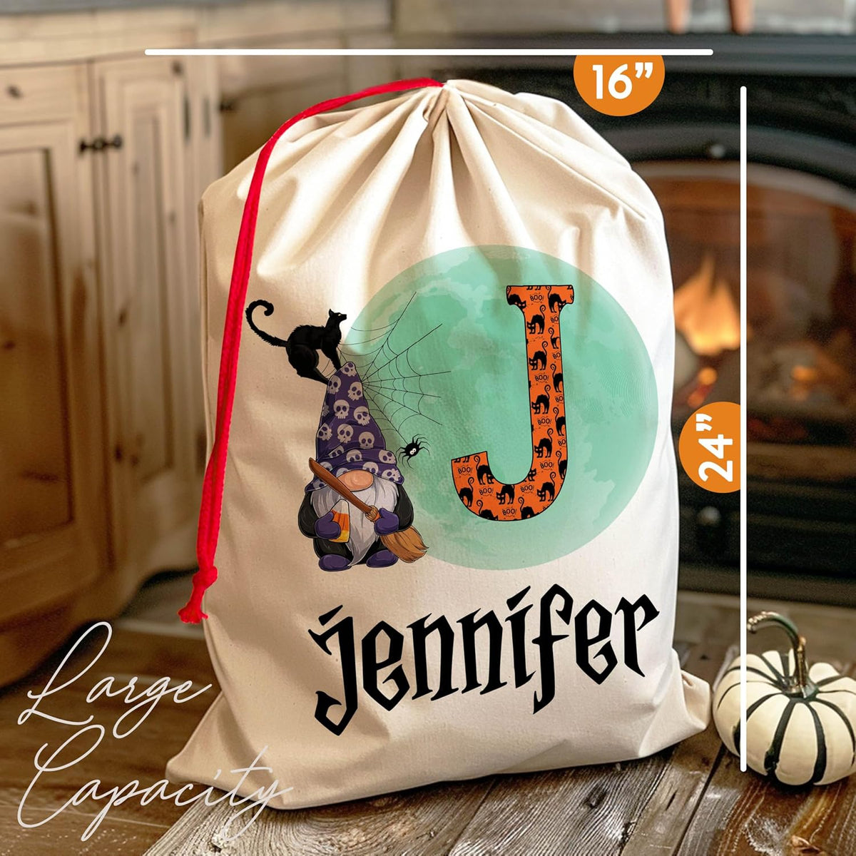 Personalized Halloween Trick or Treat Candy Sack - Customized Reusable Creepy and Funny Pumpkin Goodie Bag - Cotton Sacks 16 X 24 with 6 Design - Gift for Halloween Parties