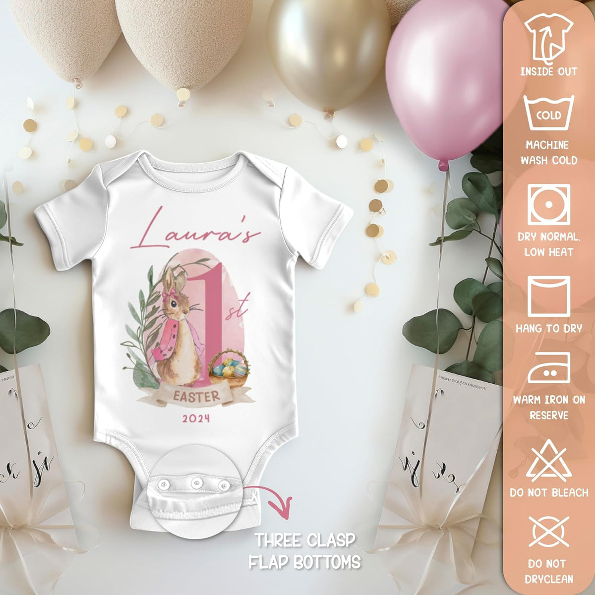 Personalized First Easter Bodysuit with Name, Custom Baby 1st Egg Hunt Gift
