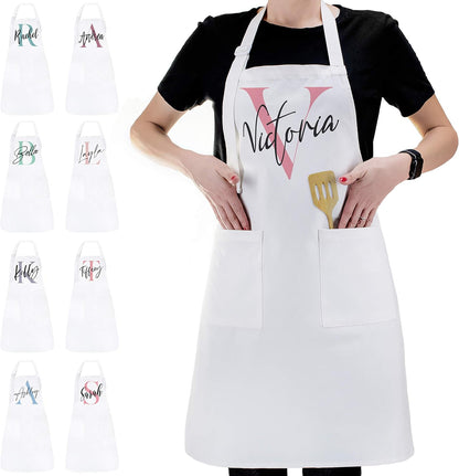 Personalized Initial Apron with Name, Custom Kitchen Cooking Gift for Women