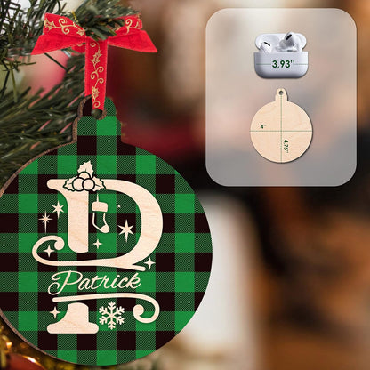Personalized Christmas Initial Ornament with Name, Custom Wooden Round Decor