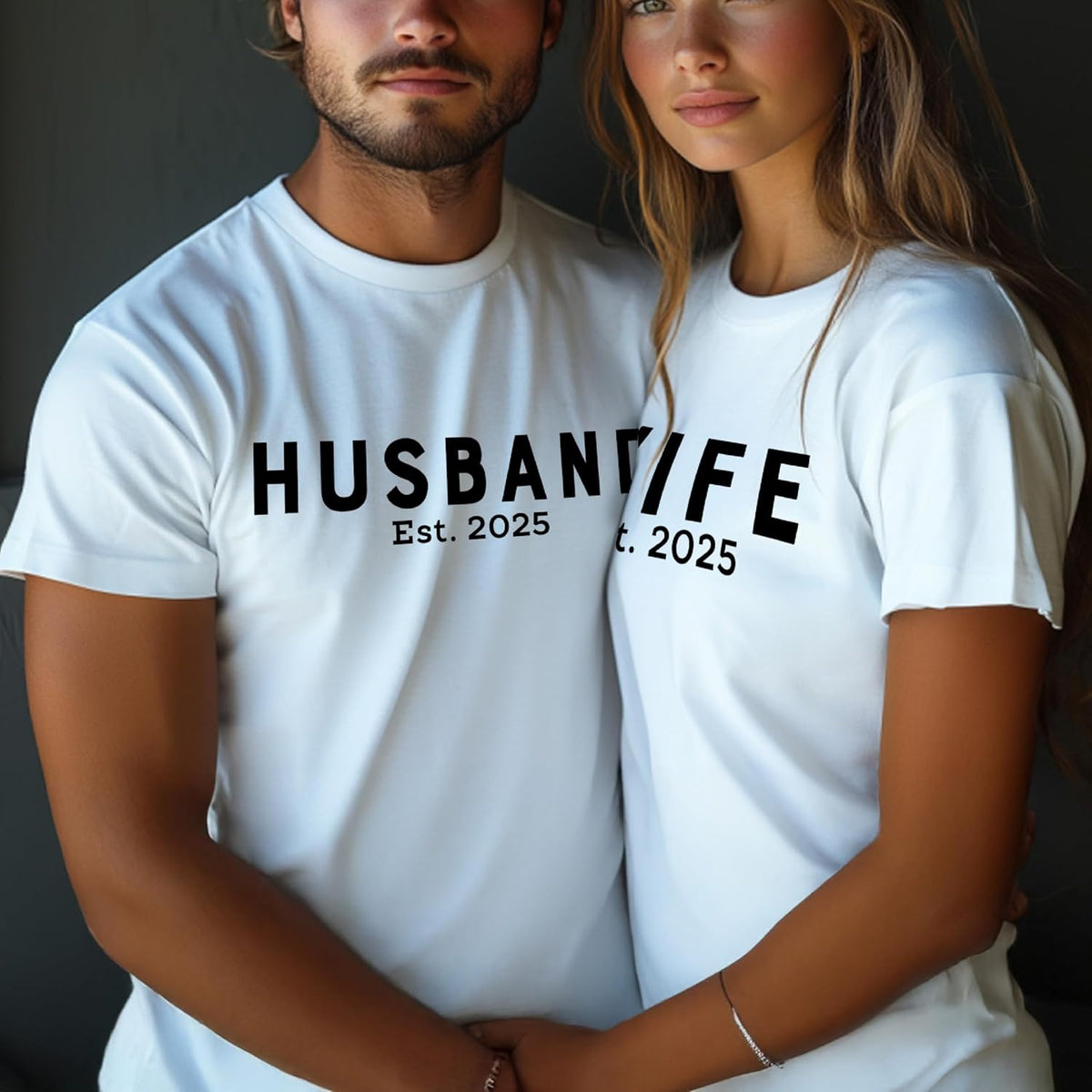 Husband Wife Matching Couple Outfits – Personalized Couple Honeymoon Tees with EST. Date – Custom Wedding