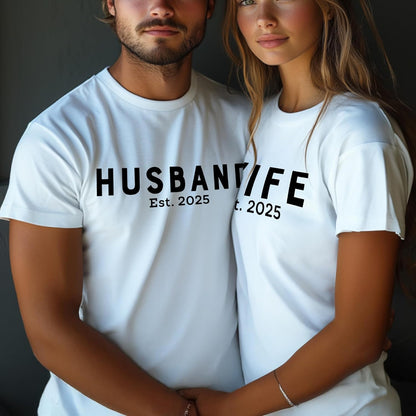 Husband Wife Matching Couple Outfits – Personalized Couple Honeymoon Tees with EST. Date – Custom Wedding