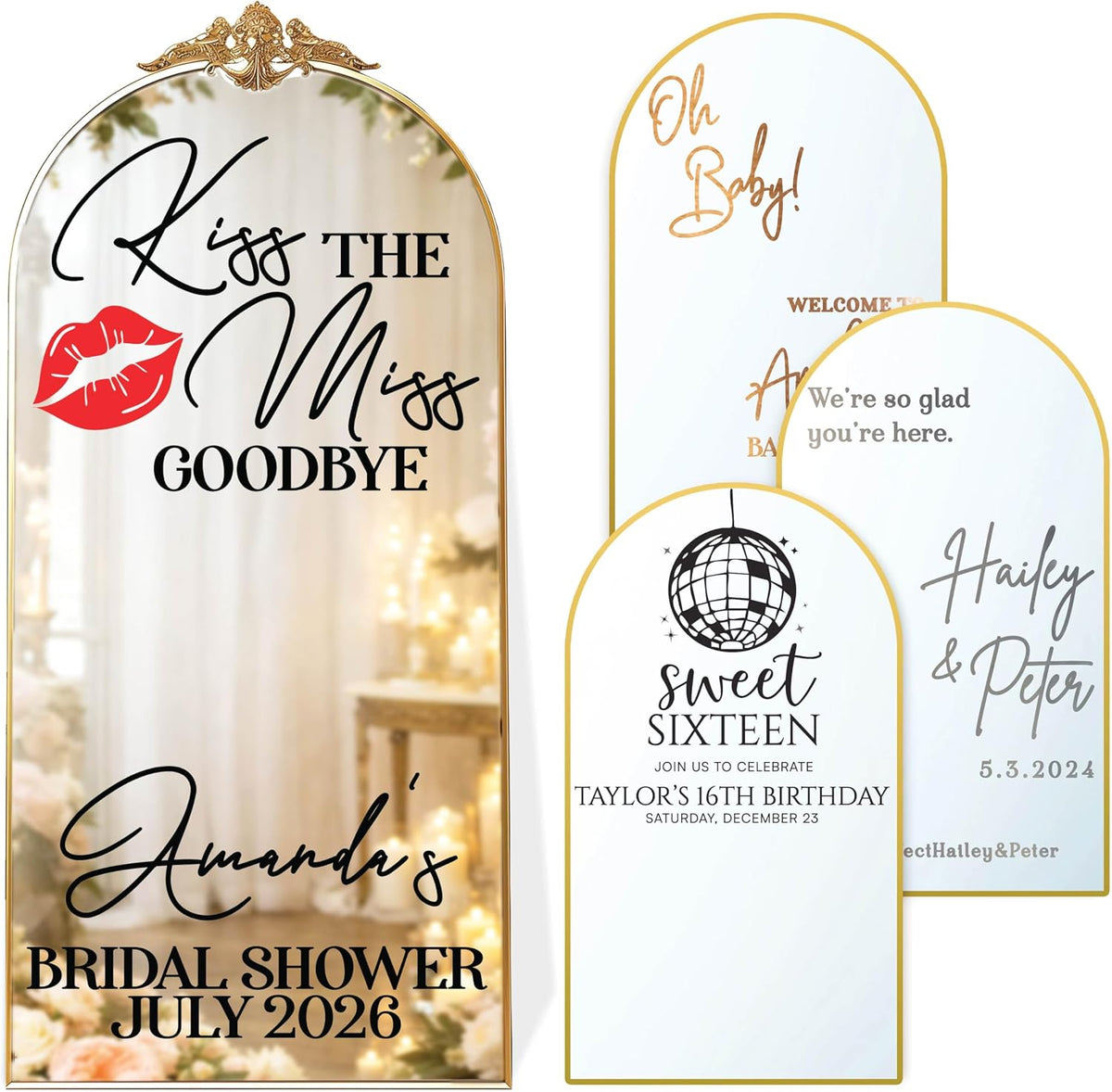 Personalized Welcome to Our Wedding Mirror Sign Decal DIY - Customized Bride and Groom Names - Lettering Elegant Happily Ever After Party Vinyl Sticker Wall Reception Decor
