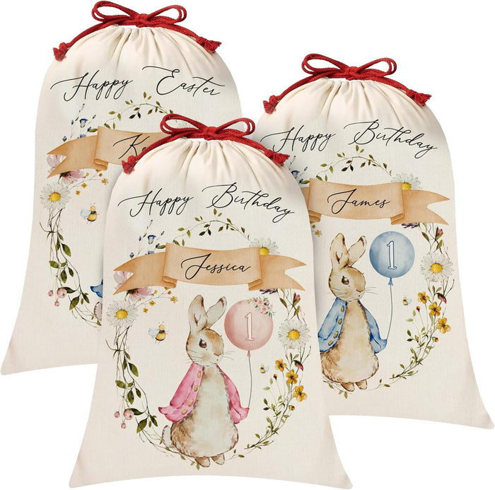 Personalized Bunny-Themed Gift Bags for Easter & Birthdays – Customizable Textile Pouches for Kids – Perfect for Party Favors, Gift Wrapping, and Special Occasions - Unique and Adorable Designs