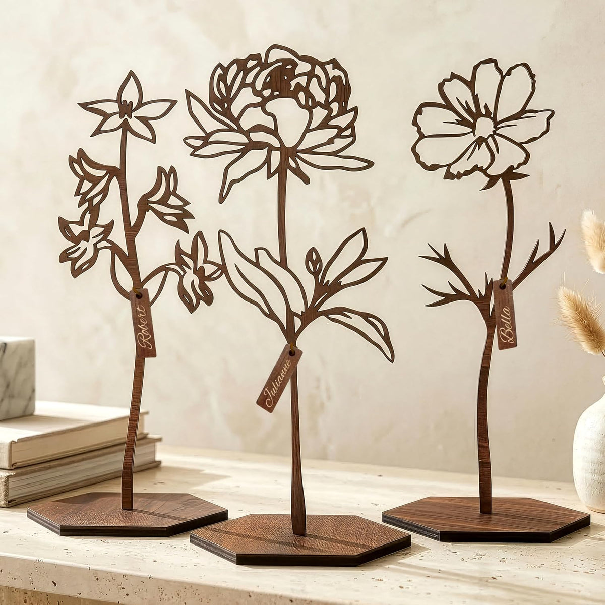 Birth Month Flower Wooden Decor, Grandma Mothers Day Gift for Mom Nana Gigi, Elegant Floral Home Decor, Birthday Christmas Gift