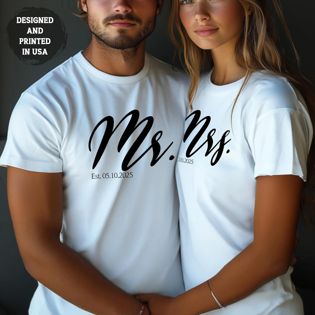 Personalized Mr and Mrs T-Shirts - Matching Couple Tee – Custom His & Hers Outfits – Couples Gift for Engagement & Honeymoon