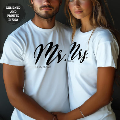 Personalized Mr and Mrs T-Shirts - Matching Couple Tee – Custom His & Hers Outfits – Couples Gift for Engagement & Honeymoon