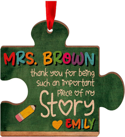 Personalized Teacher Ornament Gift – Custom Puzzle Piece Christmas Ornament with Name – Teacher Appreciation Holiday Keepsake for Classroom Tree, End of Year or Teacher’s Day